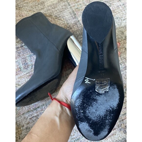 Opening Ceremony Dylan Stretch Leather Gray Ankle Boots Size 38 Chrome Heel - Picture 7 of 10